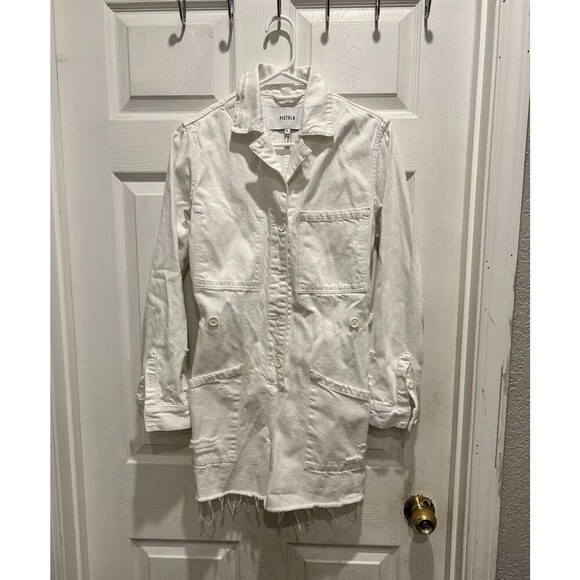 Pistola Freda White Denim Long Sleeve Button Front Romper Women’s Sz Small‎ - Picture 1 of 10